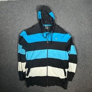 South Pole Mens Zip Up Hoodie Blue Black White Stripe Casual Size XXL